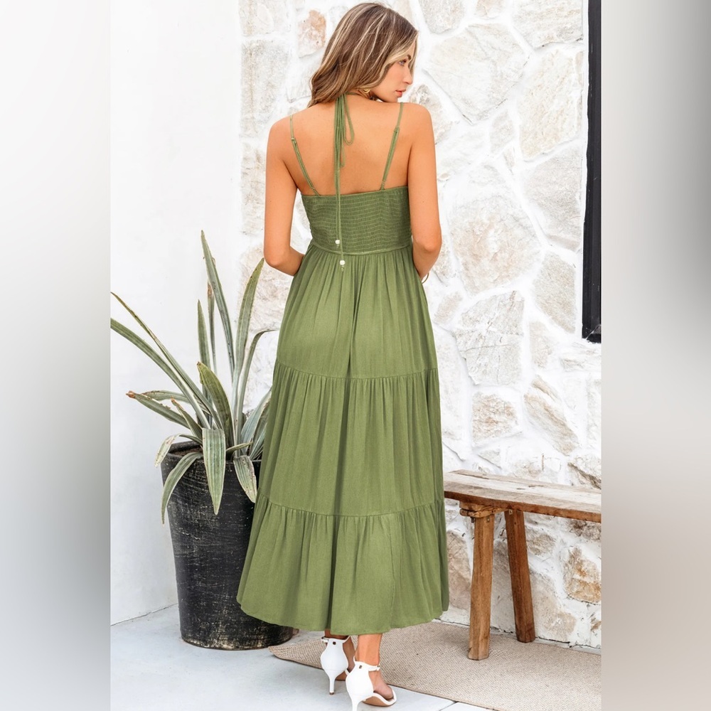 Brand New Cupshe Women's Olive Green Halter Dress, Size Medium, NWT - Picture 4 of 4